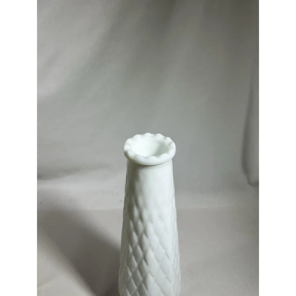 Vintage Milk Glass Vase Flute for Flowers Home Decor Farmhouse Collectible